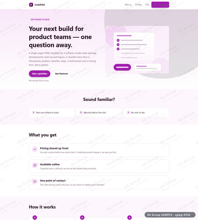 Thumbnail of Software Studio — Inquiry | checklist hero, Berry, an HTML landing-page template for software studio aimed at inquiry.