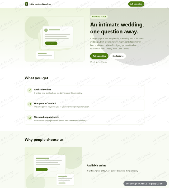 Thumbnail of Wedding Venue — Inquiry | split, card stack (mirror), Olive, an HTML landing-page template for wedding venue aimed at inquiry.