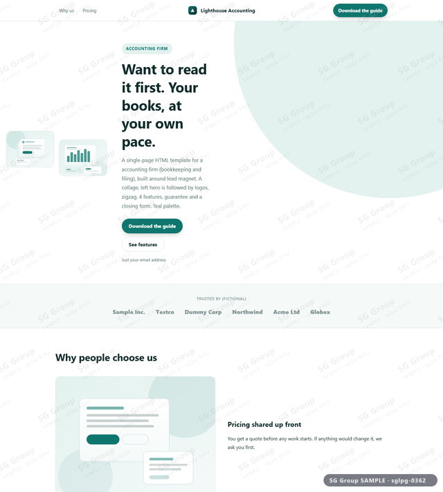 Thumbnail of Accounting Firm — Lead Magnet | collage, left, Teal, an HTML landing-page template for accounting firm aimed at lead magnet.