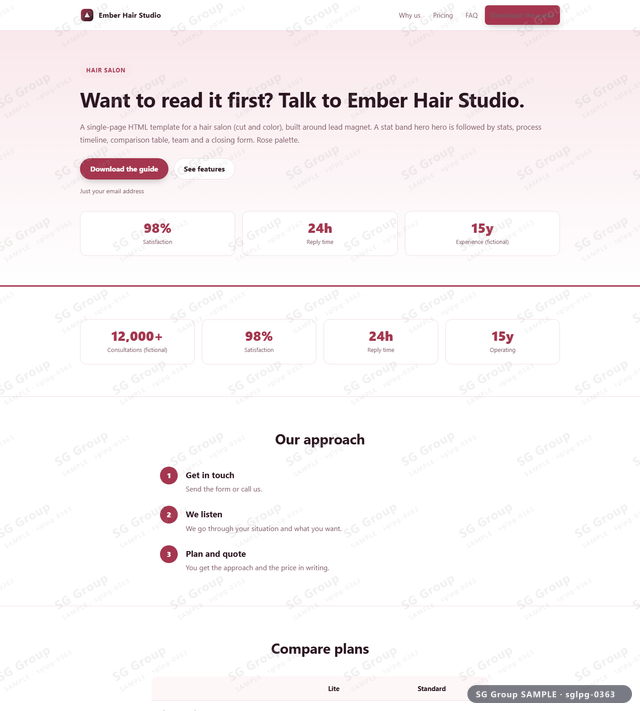 Thumbnail of Hair Salon — Lead Magnet | stat band hero, Rose, an HTML landing-page template for hair salon aimed at lead magnet.