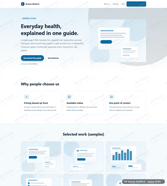 Thumbnail of General Clinic — Lead Magnet | split, portrait, Sky, an HTML landing-page template for general clinic aimed at lead magnet.