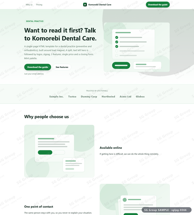 Thumbnail of Dental Practice — Lead Magnet | split, text left, Mint, an HTML landing-page template for dental practice aimed at lead magnet.