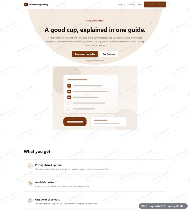 Thumbnail of Cafe and Bakery — Lead Magnet | centered, Cocoa, an HTML landing-page template for cafe and bakery aimed at lead magnet.