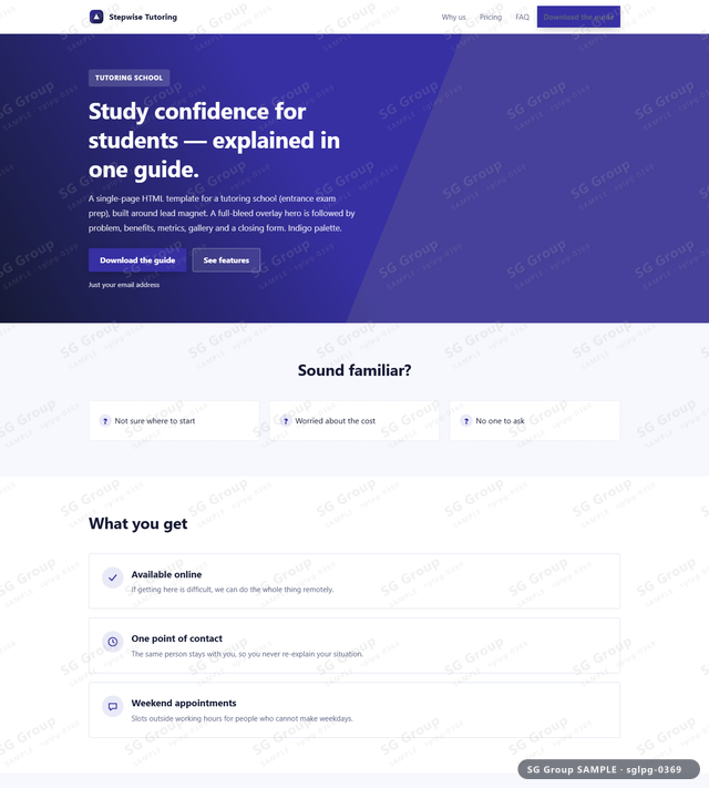 Thumbnail of Tutoring School — Lead Magnet | full-bleed overlay, Indigo, an HTML landing-page template for tutoring school aimed at lead magnet.