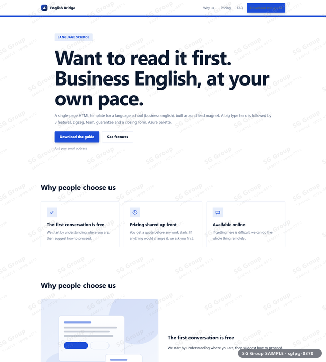 Thumbnail of Language School — Lead Magnet | big type, Azure, an HTML landing-page template for language school aimed at lead magnet.
