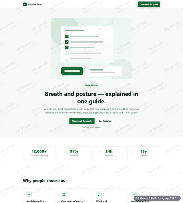 Thumbnail of Yoga Studio — Lead Magnet | media on top, Forest, an HTML landing-page template for yoga studio aimed at lead magnet.