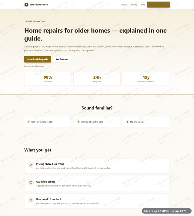 Thumbnail of Home Renovation — Lead Magnet | stat hero, Sand, an HTML landing-page template for home renovation aimed at lead magnet.
