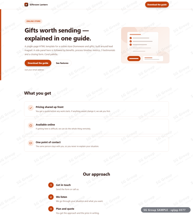 Thumbnail of Online Store — Lead Magnet | side panel, Coral, an HTML landing-page template for online store aimed at lead magnet.