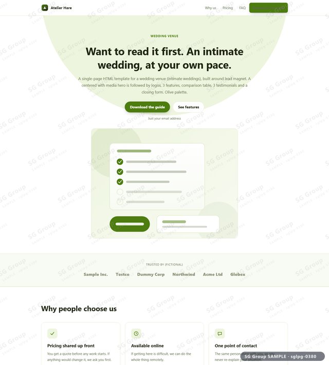 Thumbnail of Wedding Venue — Lead Magnet | centered with media, Olive, an HTML landing-page template for wedding venue aimed at lead magnet.