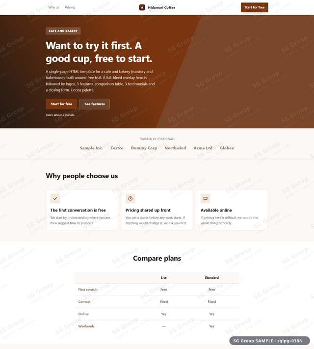 Thumbnail of Cafe and Bakery — Free Trial | full-bleed overlay, Cocoa, an HTML landing-page template for cafe and bakery aimed at free trial.