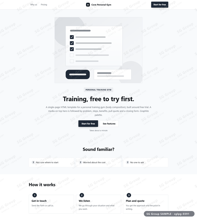 Thumbnail of Personal Training Gym — Free Trial | media on top, Graphite, an HTML landing-page template for personal training gym aimed at free trial.