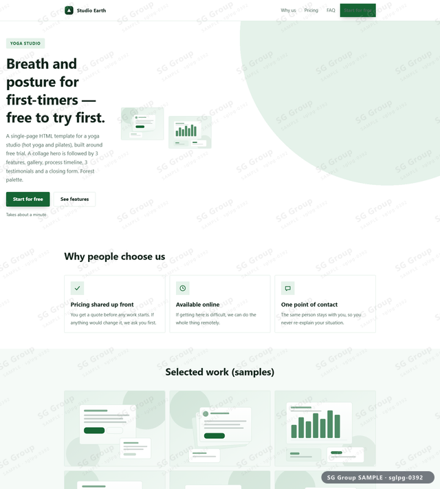 Thumbnail of Yoga Studio — Free Trial | collage, Forest, an HTML landing-page template for yoga studio aimed at free trial.